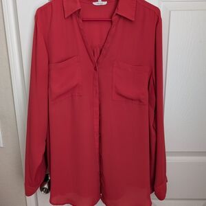 Women's Coral Button-Up Blouse